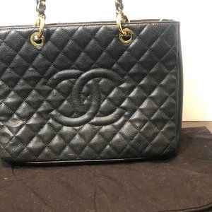 Chanel Matelassé Grande Shopping Tote Bag Caviar Skin Black GST